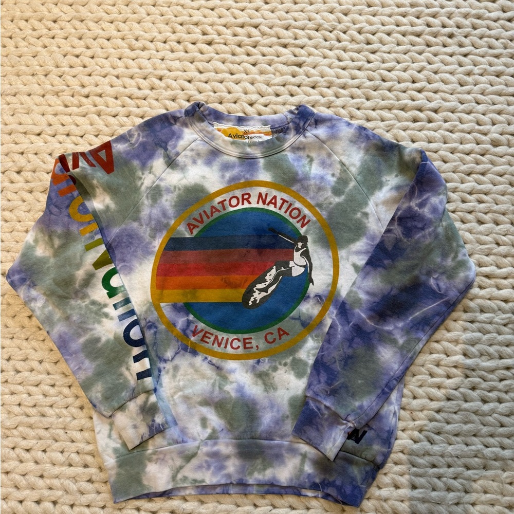 Aviator Nation Tie-Dye Sweatshirt - Blue and Purple